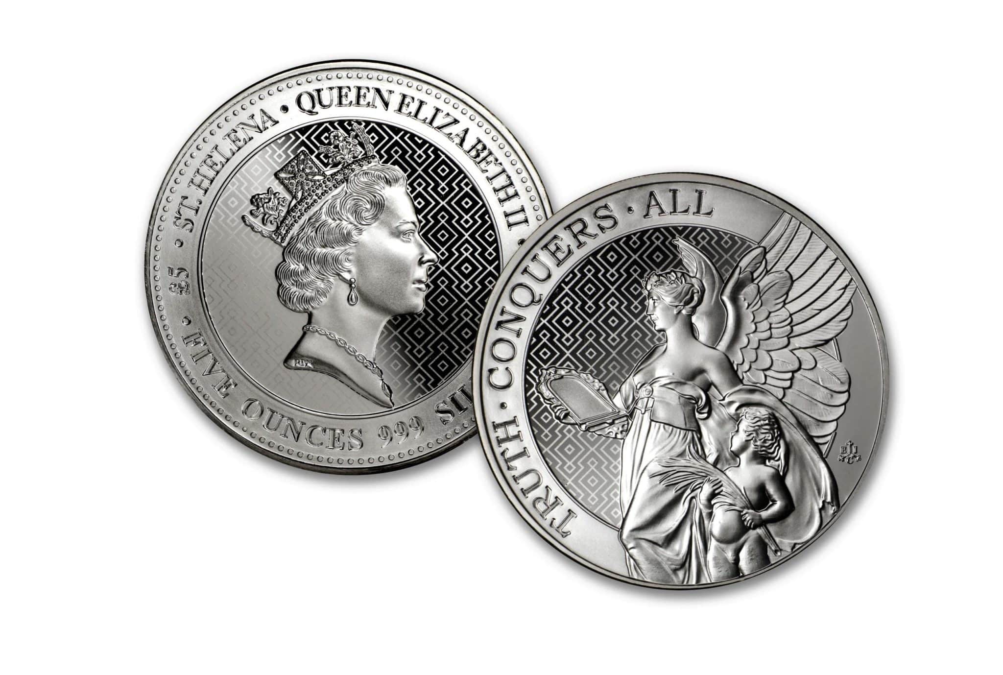 Silver St. Helena Queen's Virtues - Truth 5 oz. 2022 Gem/BU - Image 3