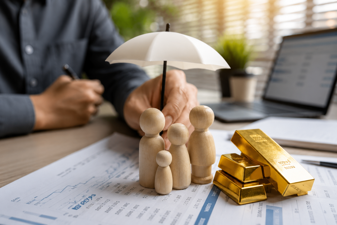 Gold bars beside financial documents illustrating the gold price outlook as strong economic data pressures precious metals.